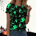 thumbnail image 2 of TOWED22 Halloween Shirts for Women Pumpkin Cat Graphic Tees Fall Crewneck Short Sleeve Costumes Autumn Party Graphic T-Shirt(Green,L), 2 of 9
