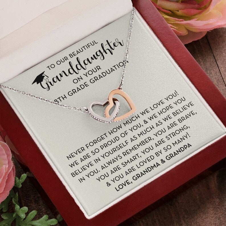 To Our Beautiful Granddaughter 8th Grade Graduation, Granddaughter Necklace, Granddaughter Jewelry, Granddaughter 8th Grade Graduation, Multi Interlocking Heart Necklace