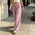 thumbnail image 6 of yeiolnoer Pants for Women Drawstring Elastic Waist Pants Casual Wide Leg Long Pants with Pocket Fashion Outfit(Pink,X-Large), 6 of 7