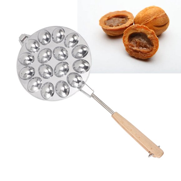 Oval Walnut Cookie Template Maker, Non Stick Coating Ease Wooden Handle Design 16 Hole Walnut Bakery Template for Home BakeryBlack