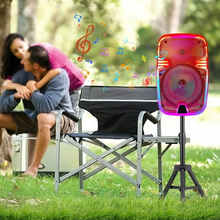 Portable Bluetooth Speaker System with 8" Subwoofer, Microphone, Tripod Stand, LED Lights & Remote – Rechargeable Wireless PA Speaker with AUX, FM Radio, and Heavy Bass for Parties and Events