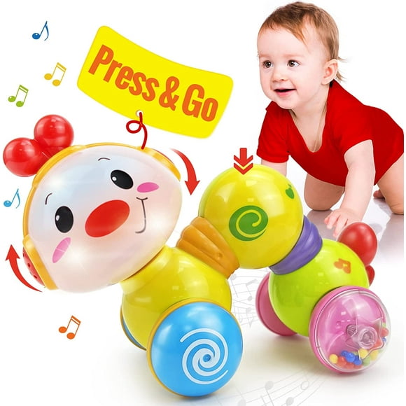 Baby Toys 6-12 Months Press & Go Toys for 1 + Year Old, Crawling Toys for Babies, Musical Flash Toddler Toys for 1 2 Year Old Boys Girls