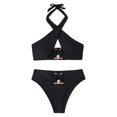 thumbnail image 1 of Gibobby Conjunto de traje de baño de bikini Nuevo traje de baño Sexy Bikini Strap Solid Split cintura alta Bikini traje de baño para mujer(Negro,G), 1 of 5