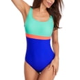 thumbnail image 3 of Womens Athletic One Piece Swimsuits Racerback Padded Bathing Suit Sport Swimwear Color Block, 3 of 6