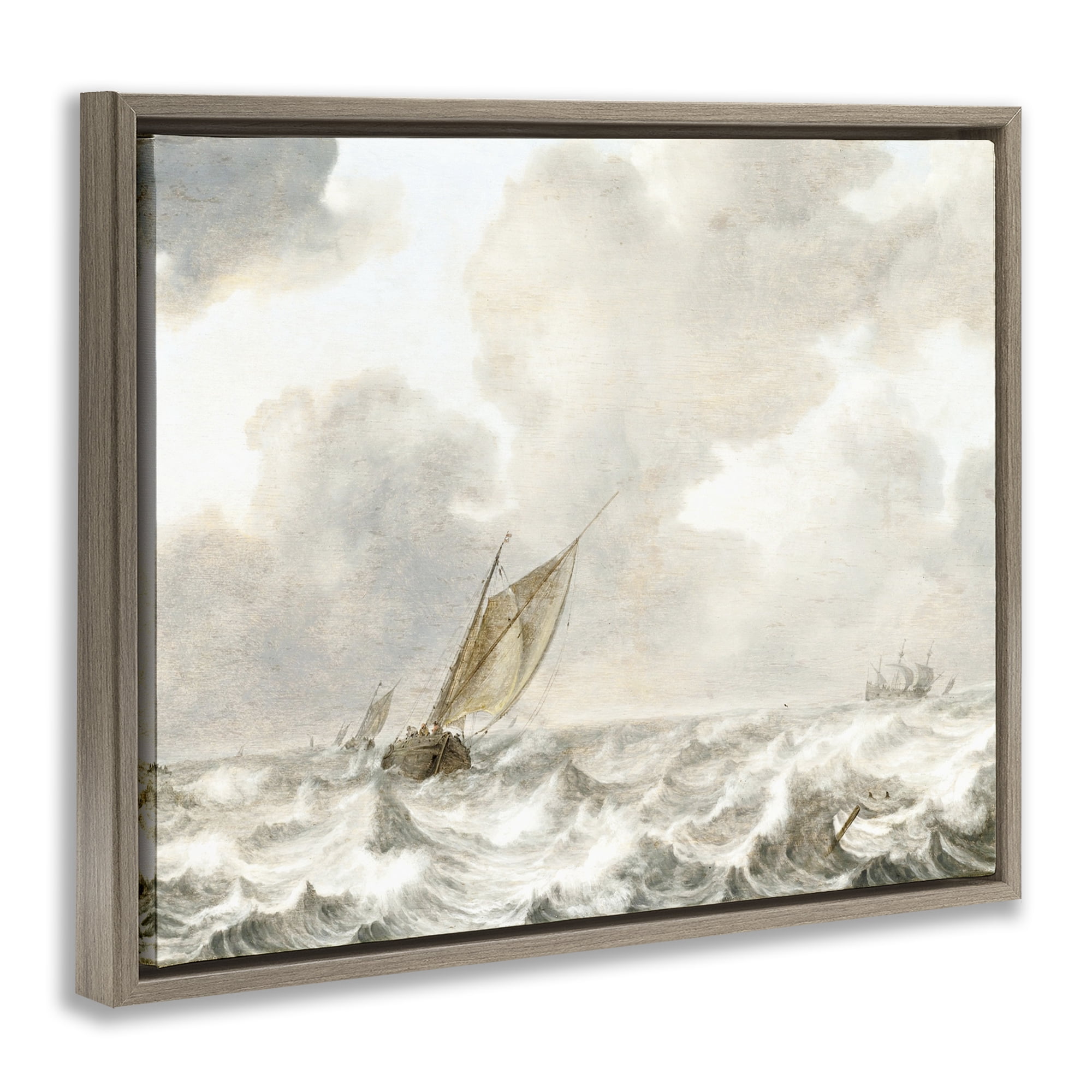 Stupell Industries Vintage Stormy Seas Brown Framed Floater Canvas Wall Art, design by Leah Straatsma
