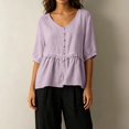 thumbnail image 4 of Yrmaups Loose Fit V Neck Short Sleeve Peplum Top for Women, Casual Ruffle Blouse, Soft Breathable Summer Basic Tee for Home Office Travel Daily Wear, Purple 2XL, 4 of 5