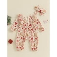 thumbnail image 5 of Nygoyerh Baby Girls Christmas Jumpsuit Long Sleeve Crew Neck Gingerbread Man Print Romper with Headband Sets Newborn Clothing 0M 3M 6M 9M 12M, 5 of 7