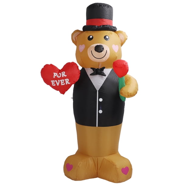 LED Inflable de Oso, 185 cm IP44 Oso de Peluche Inmediable Con Corazón y Flor Oso de Peluche Decoración inflable Para El Día de San Valentín Remalos Románicos y