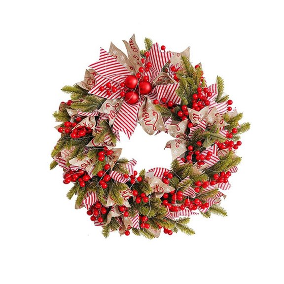Christmas Green Leaf Simulation Red Fruit Hanging Decorative Wreath 50*10cm, Christmas Wreath, Christmas Wreaths For Front Door, Fall Front Porch Decor, Autumn Wreath, Fall Decor
