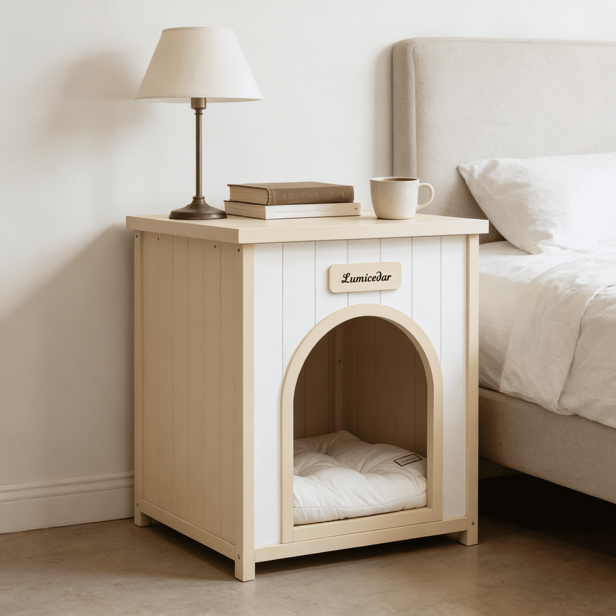 YIYADO Modern Indoor Wooden Dog House with Removable Cushion, FSC-Certified Solid Cedar Pet House for Small Dogs & Cats, Scandinavian Furniture-Grade Design