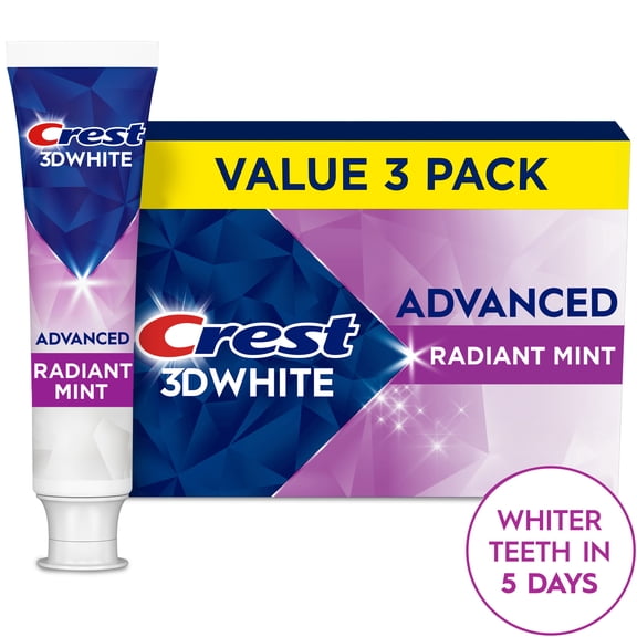 Crest 3DWhite Advanced Whitening Toothpaste, Radiant Mint, 3.3 oz, 3 Pack