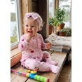 thumbnail image 5 of RUINIXCW Baby Girl Fall Outfits Printed Long Sleeve Ruffle Footed Jumpsuit Headband, 5 of 8