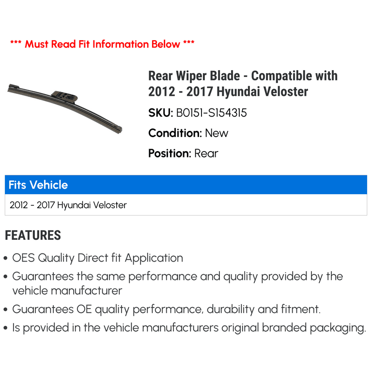 OEM NEW HYUNDAI 2012-2017 Veloster Rear Window Wiper Blade 2VH09 - Foto 3