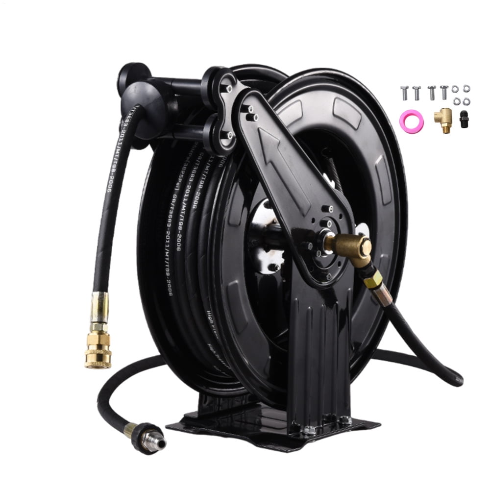 Kalkiam Pressure Washer Hose Reel 3/8inch X 50 FT Heavy Duty Hose Reel Auto-Retractable 4000 PSI Steel ArmHose Reel For Easy Watering Of Garden Or Yard