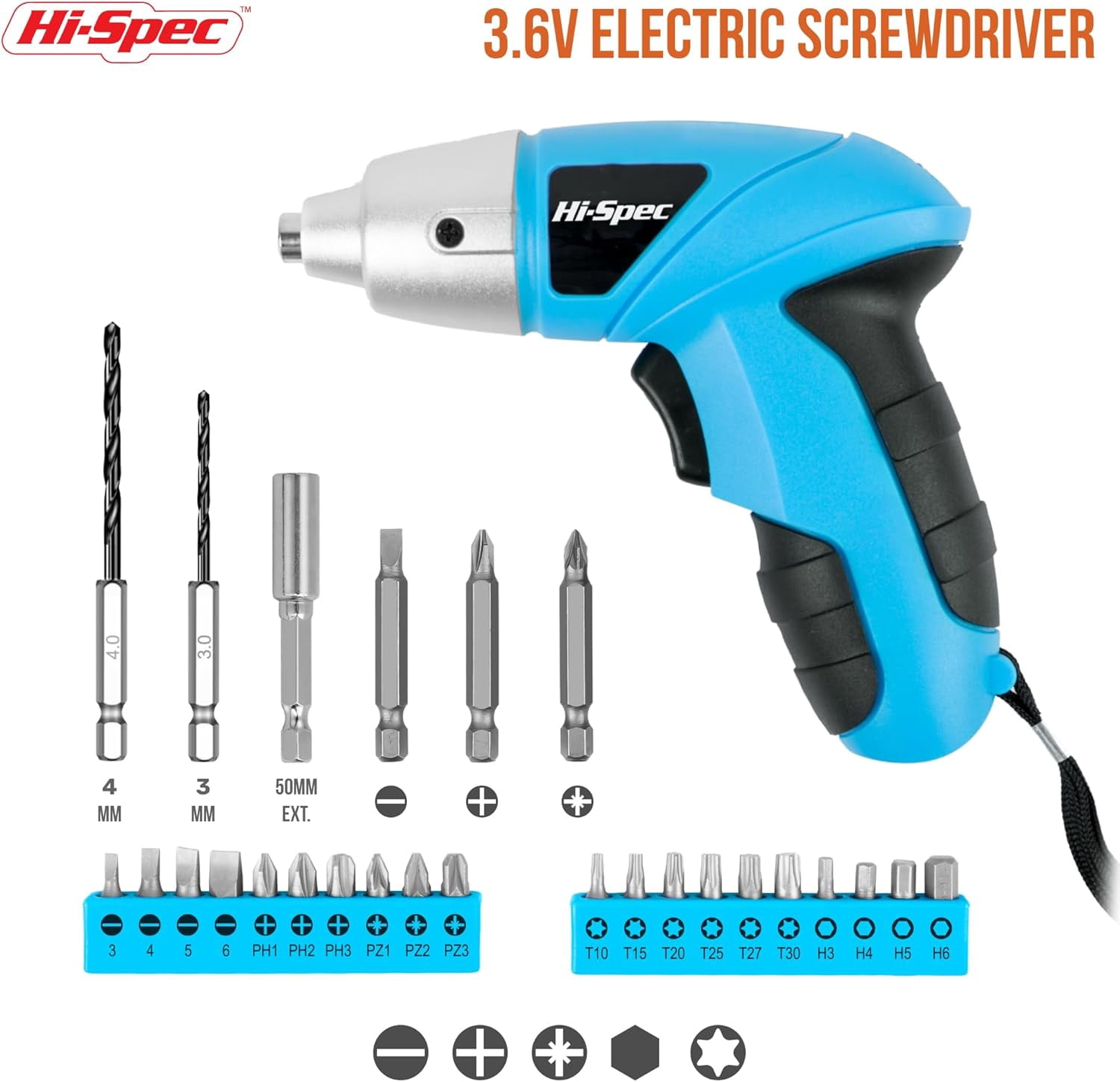 General Small Electric Screwdriver, Mini Drill Set, Rechargeable 3.6V Cordless Screwdriver with 26 Driver Bits, Power Tool for Small Projects & Home Use, Blue