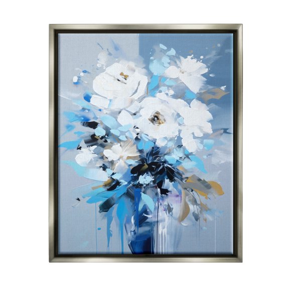 Stupell Industries Flower with Modern Drip Botanical & Floral Painting Gray Floater Framed Canvas Art Print Wall Art, 17 x 21
