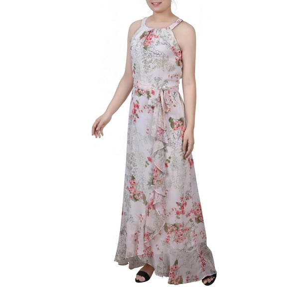 NY Collection Womens Petites Chiffon Floral Maxi Dress