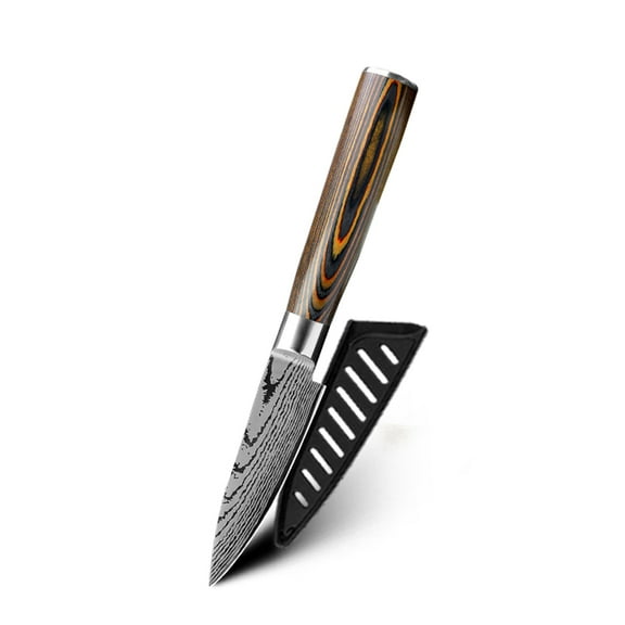 3.5inch Paring Knife Damascus Laser High Carbon Steel Fruit Knife Slicing Knife with Sheath Household Utility Cutter Tool