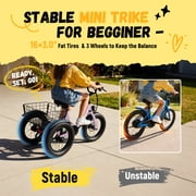 ESKUTE Folding Electric Tricycle for Beginners – 16 x 3.0 Fat Tires, 500W Peak Motor, 302Wh Battery, Step-Thru Design, 12.5 MPH, Pink