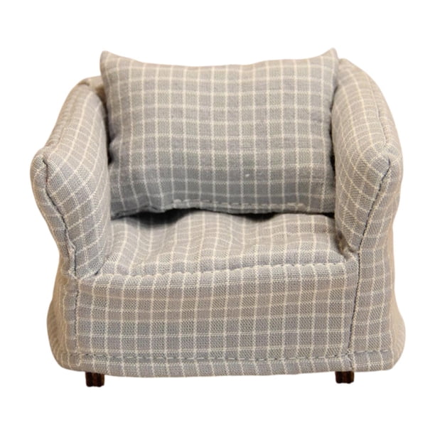 Sofá de casa de muñecas, silla individual, escala 1/12, muebles de casa de muñecas, sillón para micro Azul