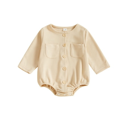 

YiLvUst Baby Girls Boys Rompers Solid Color Round Neck Buttons Bodysuits
