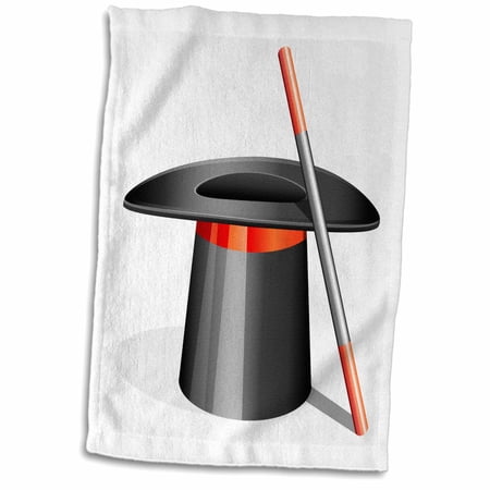 3dRose Black and Red Magician Hat With Wand - Towel  15 by 22-inch