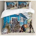 thumbnail image 1 of Sketch Duvet Cover Set King Size, Hand Drawn Felt Tip Pen Humans Socializing Fine Art, Decorative 3 Piece Bedding Set with 2 Pillow Shams, Sea Blue Slate Brown Pale Green Dark Peach, by Ambesonne, 1 of 3