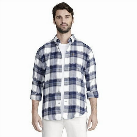 IZOD Mens Long Sleeve Moisture Wicking Classic Fit Flannel Shirt, Small, Gray