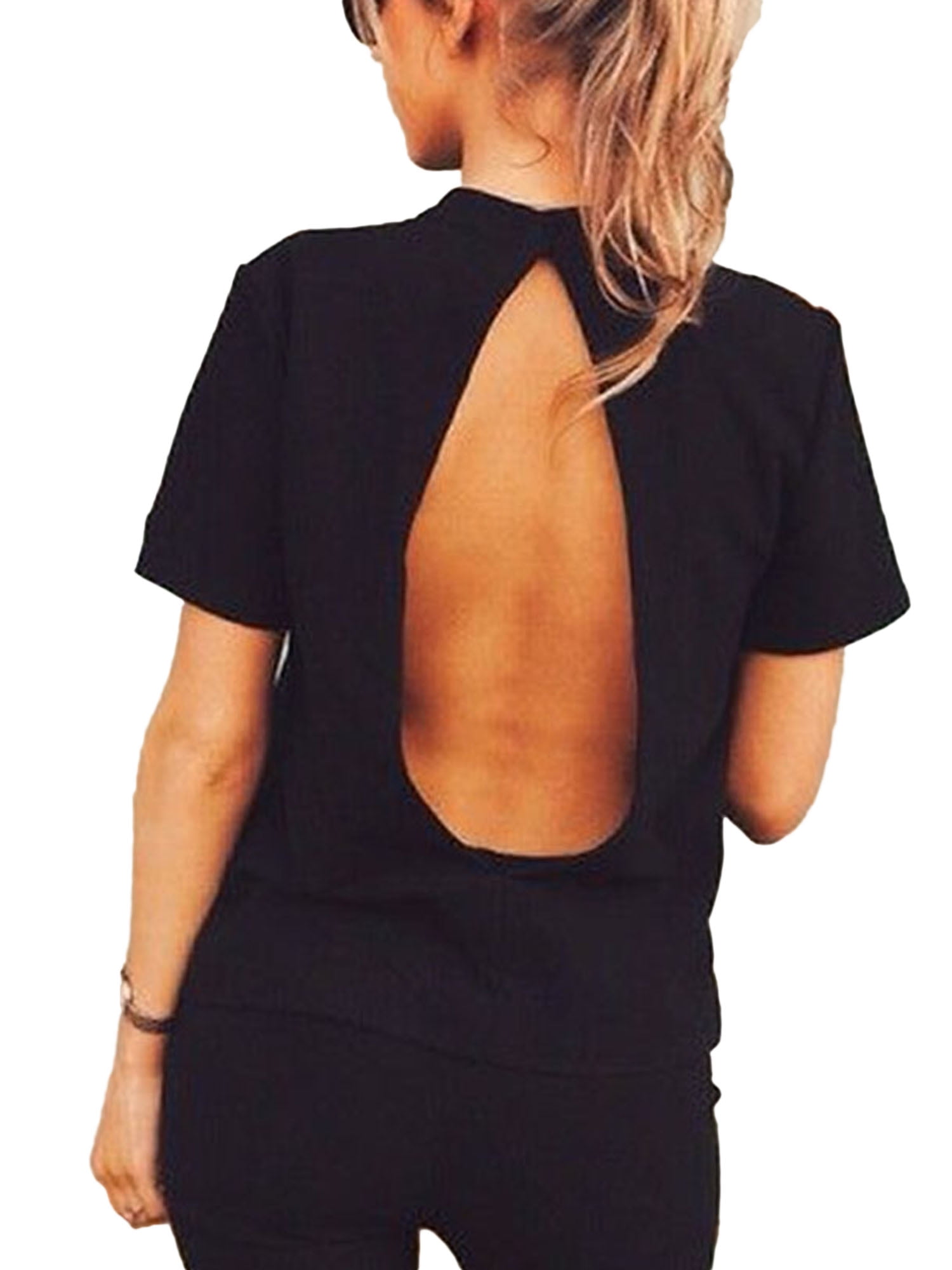 FWRD Women Clothing Tops Backless Tops Halter Open Back Top in Black 