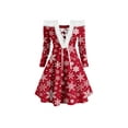 thumbnail image 1 of Seyurigaoka Winter Women Juniors Long Sleeve Dress Off-shoulder Christmas Element Printed Dress, 1 of 4