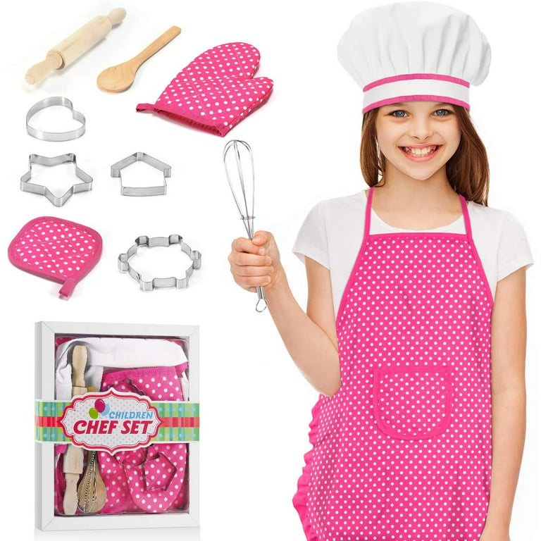 Kids Cooking Set - 11 Pcs Chef Role Play Kit for Girls, Perfect