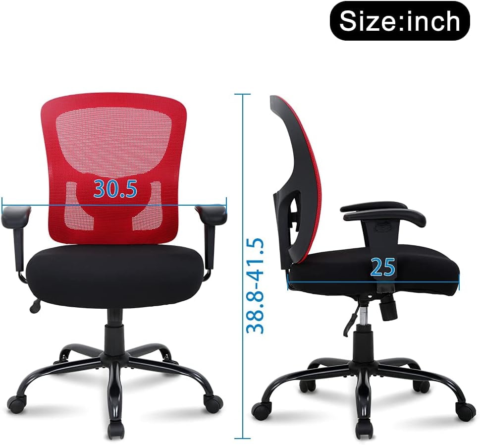 Big and Tall Office Chair Extra Wide Office Chairs Heavy Duty 400LBS Computer Desk Chair with Lumbar Support Ergonomic High Back Task Rolling Swivel Mesh Chair for adult,Red