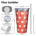 thumbnail image 4 of 16oz Tumblers Red Chicken Pattern Stainless Steel Vacuum Insulated Double Wall Travel Tumbler Cups Mug with Lid and Straw,Cleaning Brush for Coffee,Tea, 4 of 4