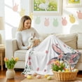 thumbnail image 4 of Throw Blanket Fleece Throw Blanket 50x80in, Easter Rabbits Pink Flowers Soft Lightweight Bed Blankets Eucalyptus Leaves Fuzzy Couch Blankets for All Season, 4 of 9