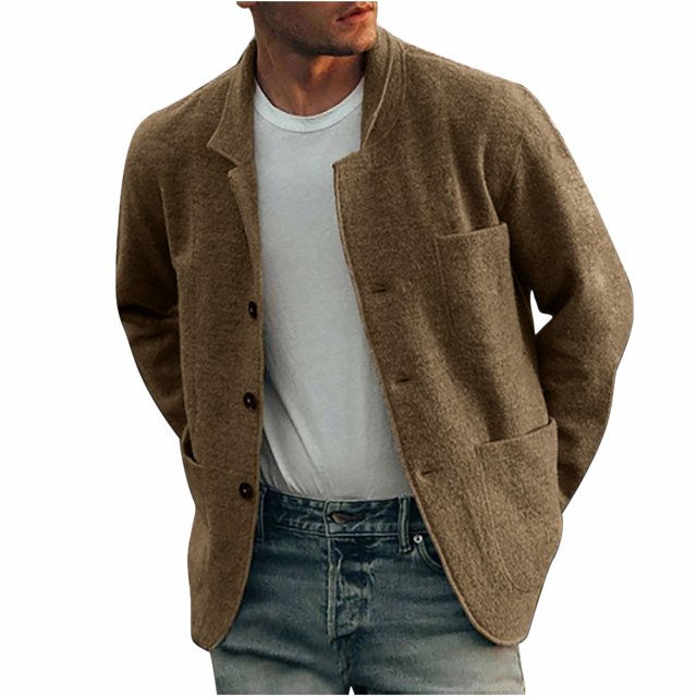 Chaqueta de color sólido de moda con bolsillo de un solo pecho para hombre Abrigo de prendas de vestir básico informal Pompotops oipoqjl12364