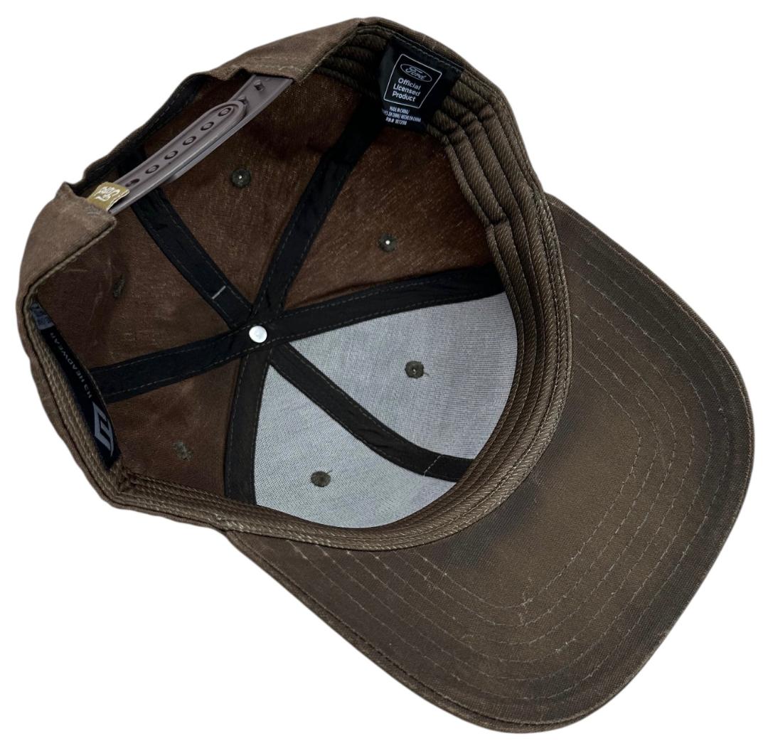 Ford Bronco Men's Snapback Hat Embroidered Distressed Water Resistant Waxed Cap (Brown)