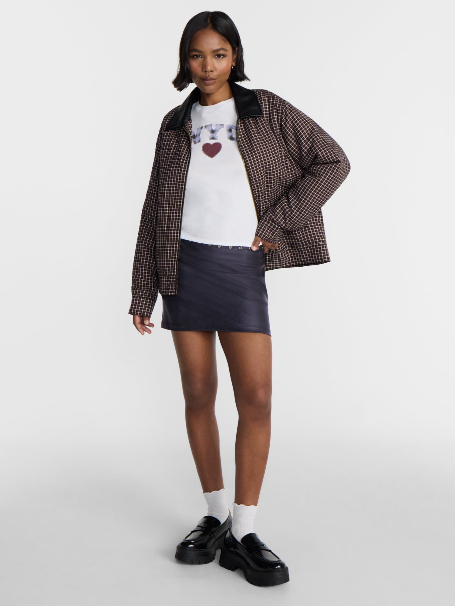 No Boundaries Grommet Faux Leather Mini Skirt, Women’s XXS-XXL