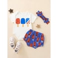 thumbnail image 2 of Wassery 4th of July Baby Boys Independence Day Clothes 3M 6M 12M 18M Summer Outfit Sets White Short Sleeve Crew Neck Romper + Popsicle Print Shorts + Headband 3Pcs Outfits, 2 of 9