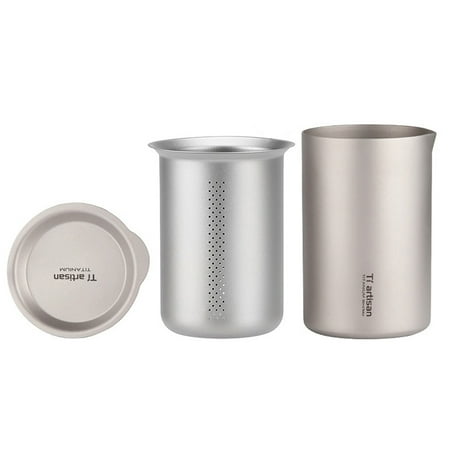 

GYZEE 350Ml Titanium Double Layer Home Tea Cup With Filter Cover Camping Tea Mug Maker