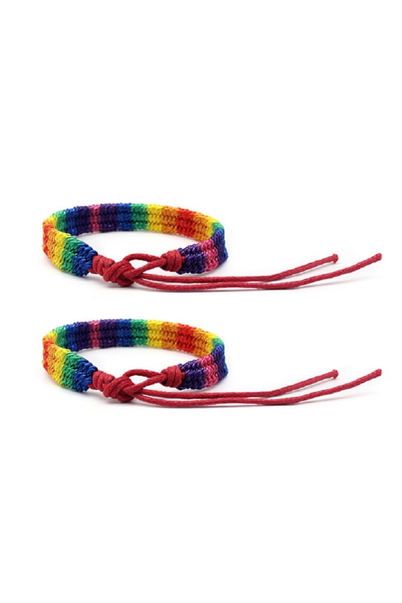 2Pcs Rainbow Pride Bracelet Handmade Braided Friendship String Bracelet for Gay & Lesbian LGBTQ Wristband Adjustable Size - red