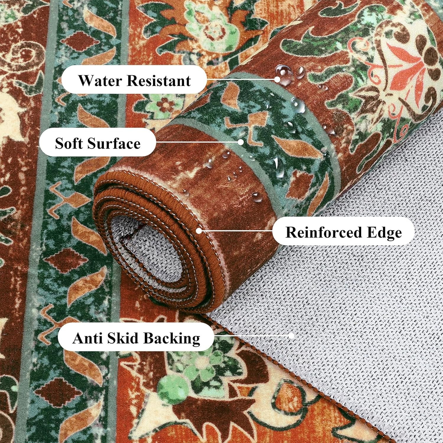 4 ft Round Area Rug, Yamaziot Boho Vintage Oriental Circle Carpet, Washable Non Slip Non Shedding Soft Faux Indoor Floor Mat Rug for Bedroom Living Room Sofa Office, Brown