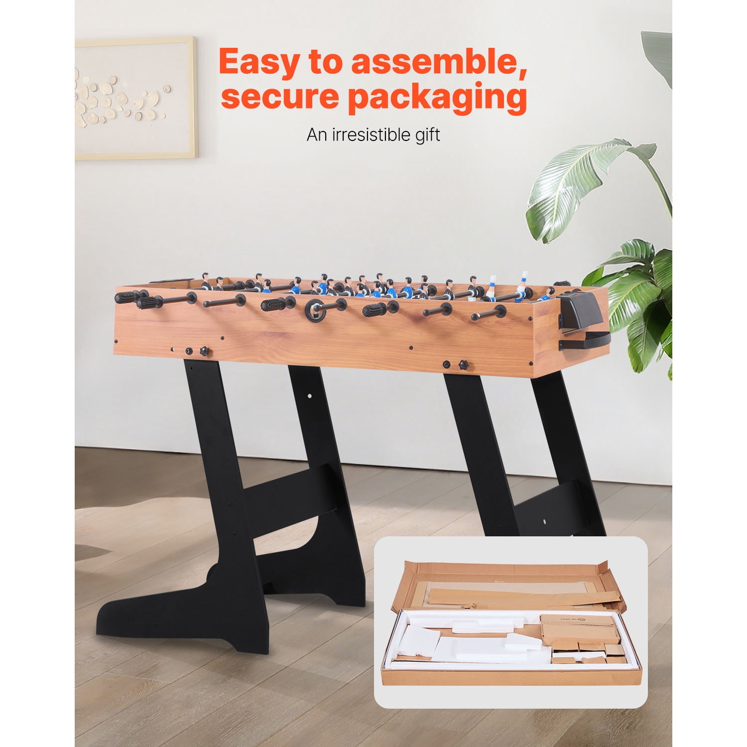 KFFKFF Folding Foosball Table, 42-Inch Standard Size, Indoor Soccer Game Table for Home, Family, and Game Rooms, Sturdy Design with 2 Balls Included