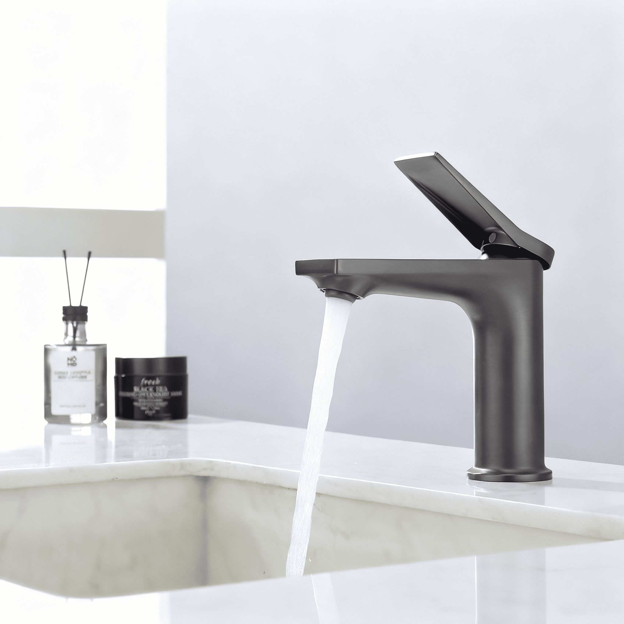 Gun Gray Single Hole Bathroom Faucet,Laundry Vanity Sink Faucet with Two 3/8" Hoses