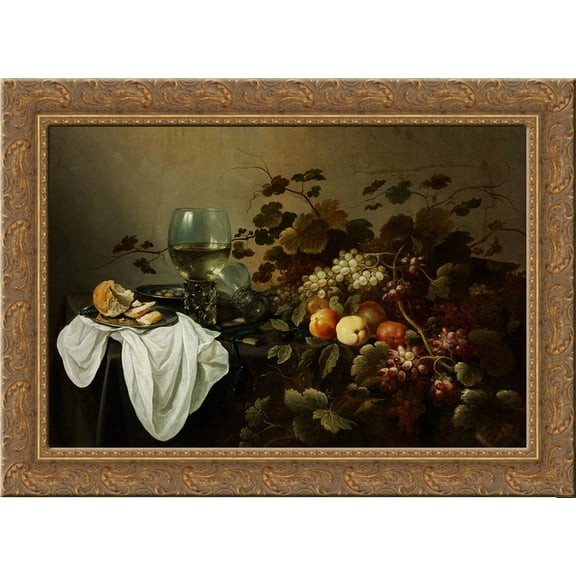 Still Life with Fruit and Roemer 24x18 Gold Ornate Wood Framed Canvas Art by Pieter Claesz