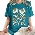 thumbnail image 7 of GaThRRgYP Womens Blouses under $10,Plus Size Tops for Women Dressy,Women's Fashion Summer Round Neck Drop Sleeves Leisure Short Sleeve Printing Blue S, 7 of 7