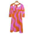 thumbnail image 6 of Orange Pink Wavy Abstract Pattern Sweetheart Knot Flared Dress Fashion Design Large Size Loose Dress Spring Summer Women Dress, 6 of 9