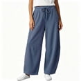thumbnail image 5 of Inleife Women's Solid Barrel Wide Leg Sweatpants Drawstring Elastic Waisted Wide Leg Pants Casual Trousers With Pockets Corduroy Pants, 5 of 5