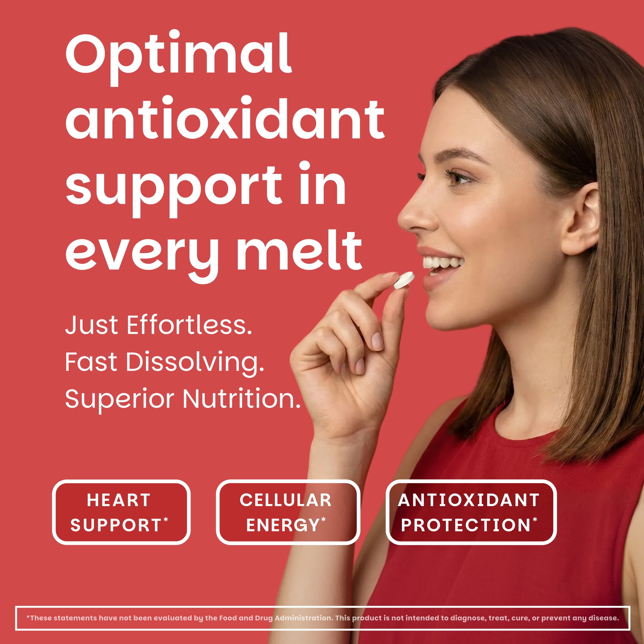 EZ Melts Ubiquinol 100 mg - CoQ10 Supplement for Heart Health & Energy Support - Antioxidant Protection - No Artificial Flavors - Non-GMO & Vegan - Apple - 60 Dissolvable Tablets (60 Servings)
