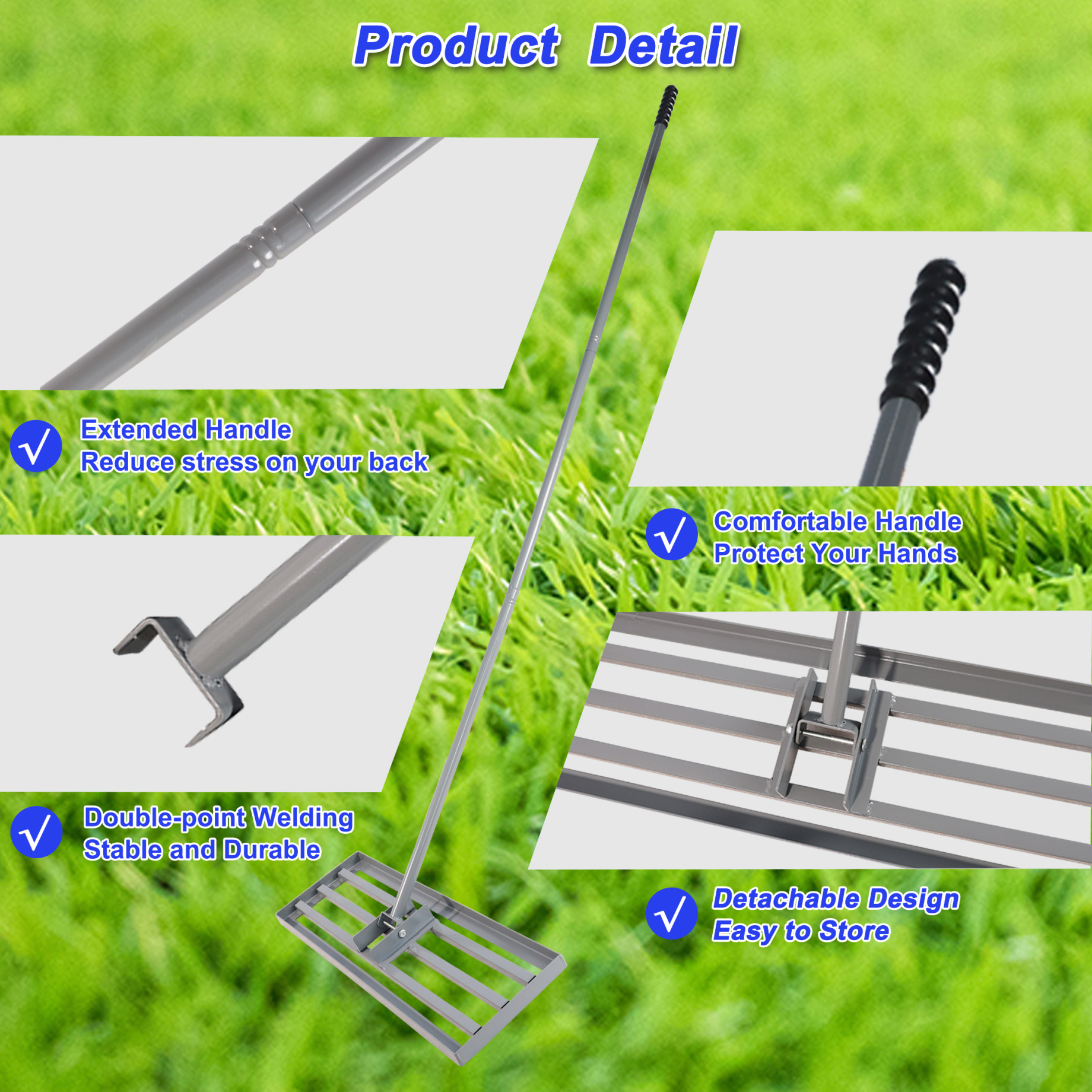 29"x9" Lawn Leveling Rake, Heavy Duty Sand Leveling Tool with 79.5" Long Handle, Landscaping Level Tool Lawn Leveler for Yard, Garden, Golf Course