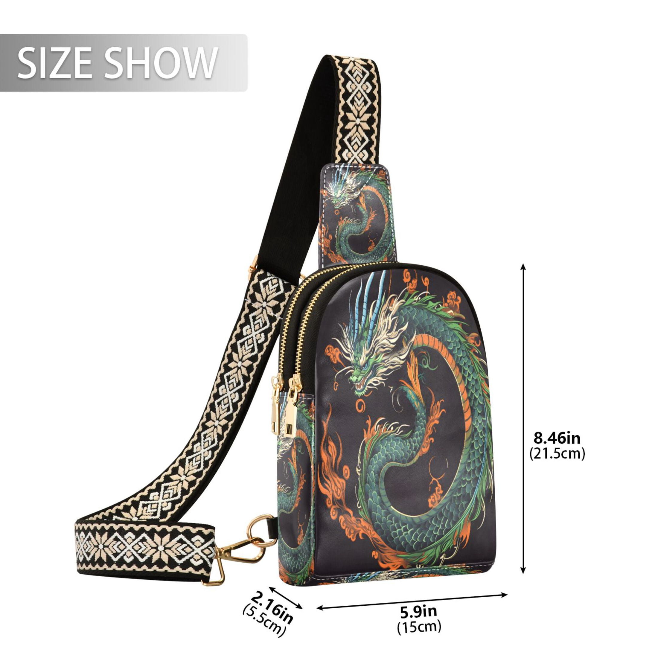 joogoo Dragon Print Sling Backpack Crossbody Shoulder Bags Waist Packs Chest Bag